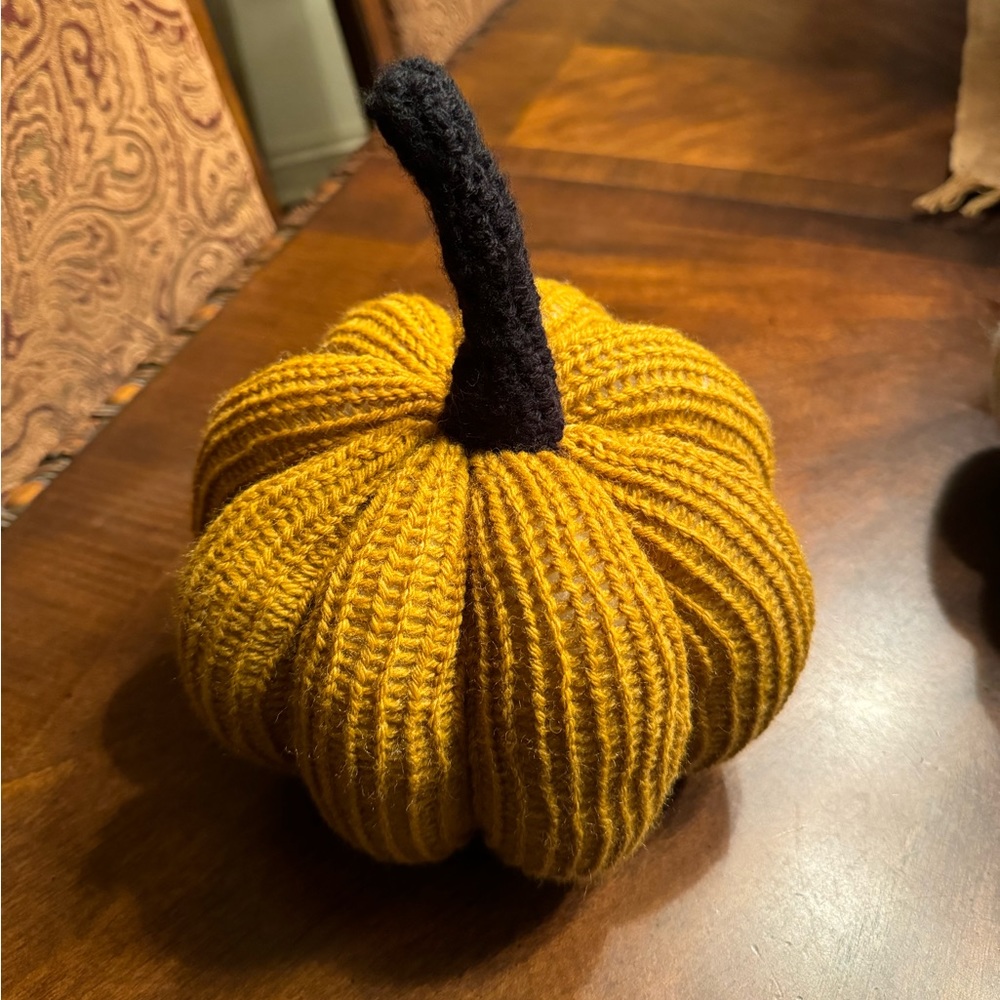 Handmade knit stuffed pumpkin!